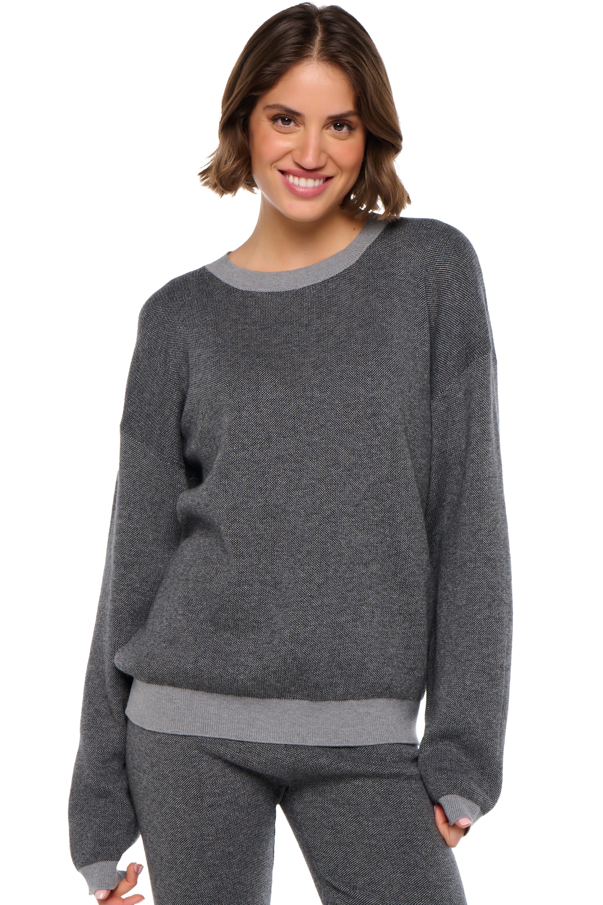 Katoen & Kasjmier dames kasjmier pullover met ronde hals stormie black grey marl l